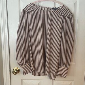 Adrianna Papell Black and Cream Striped Blouse